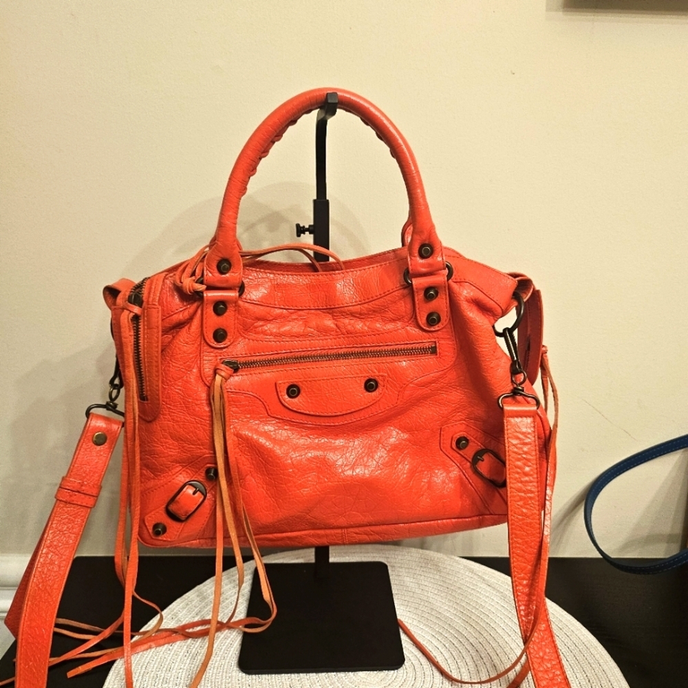 Balenciaga Small City Moto Crossbody Bag 🍊 Rare Orange Red - Picture 3 of 17